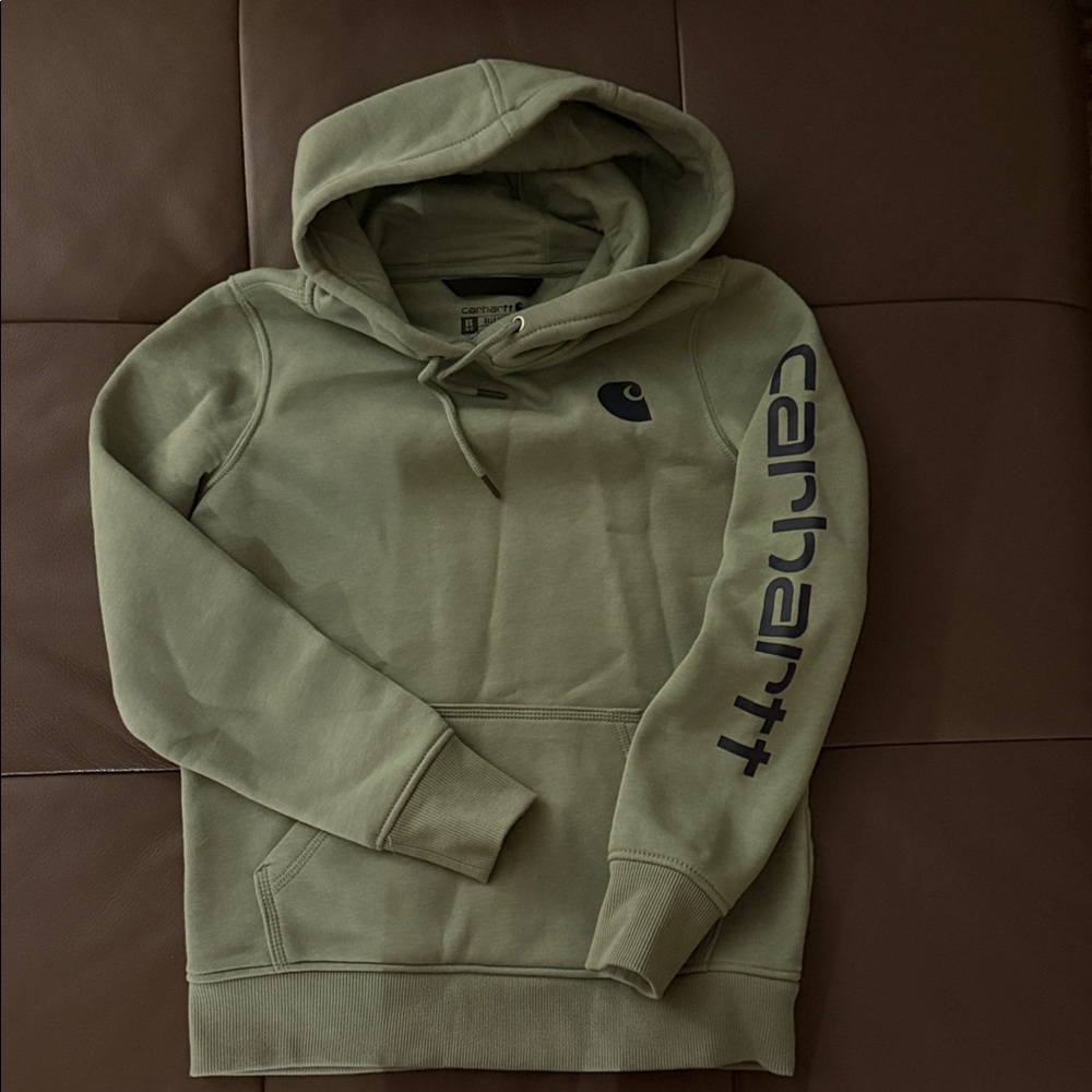 Carhartt woman’s Green Hoodie with Black Logo